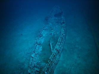 One of ship's boats lying on seabed in decayed state
